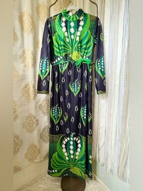 Vintage 60s 70s Leslie Fay “Lily of the Valley” Maxi Dress